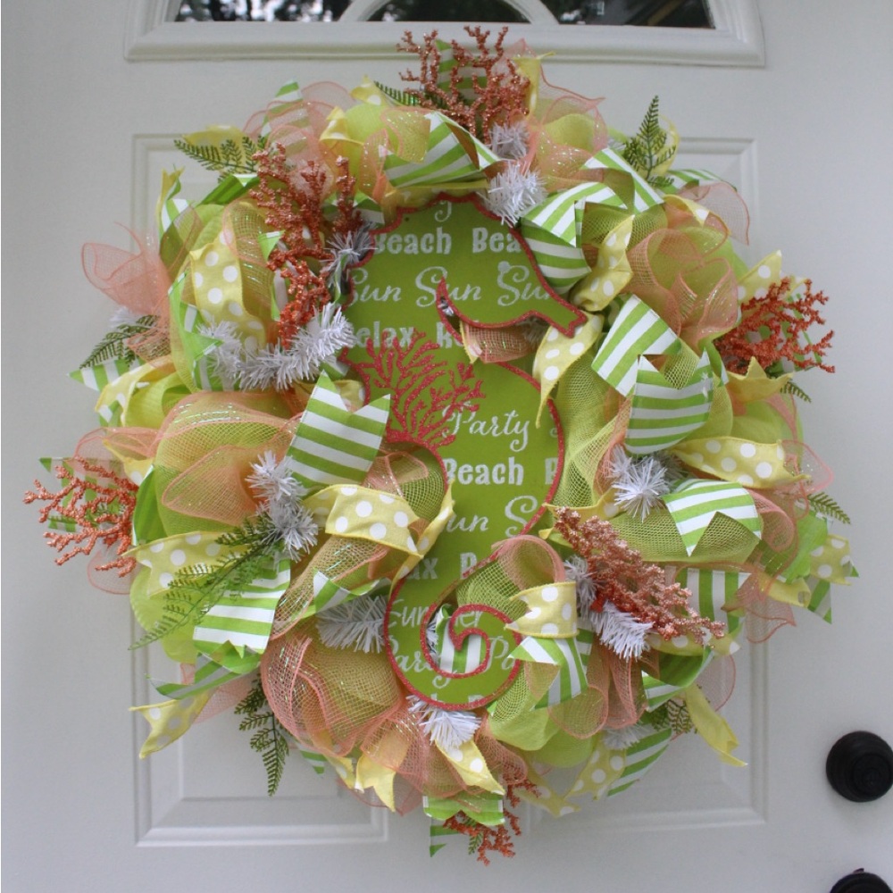 Summer Beach Wreath for Front Door, Beach Decor , Ocean Coral Wreath